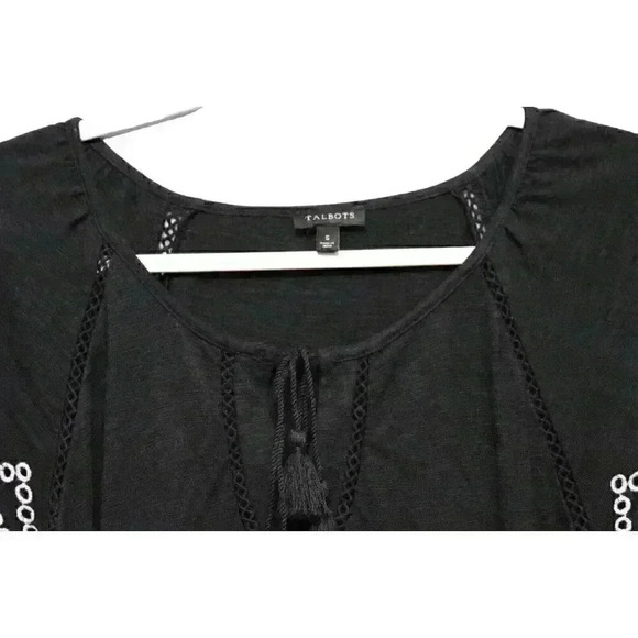 Talbots Midi Dress Size Small Black Cotton Embroidered Scalloped Hem Lightweight - Picture 7 of 13